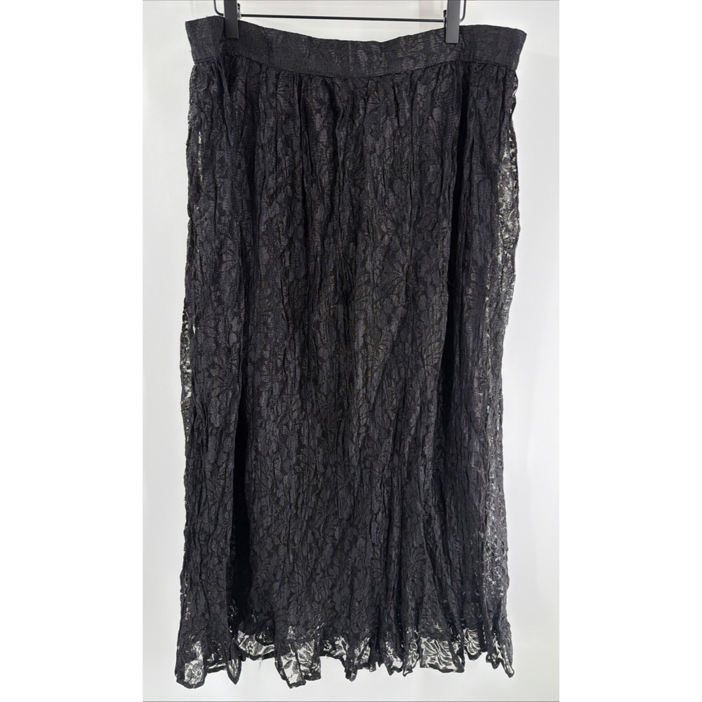 Chicos Lace Overlay Lined Midi Skirt Boho Witchy Goth Black Size M Floral VTG